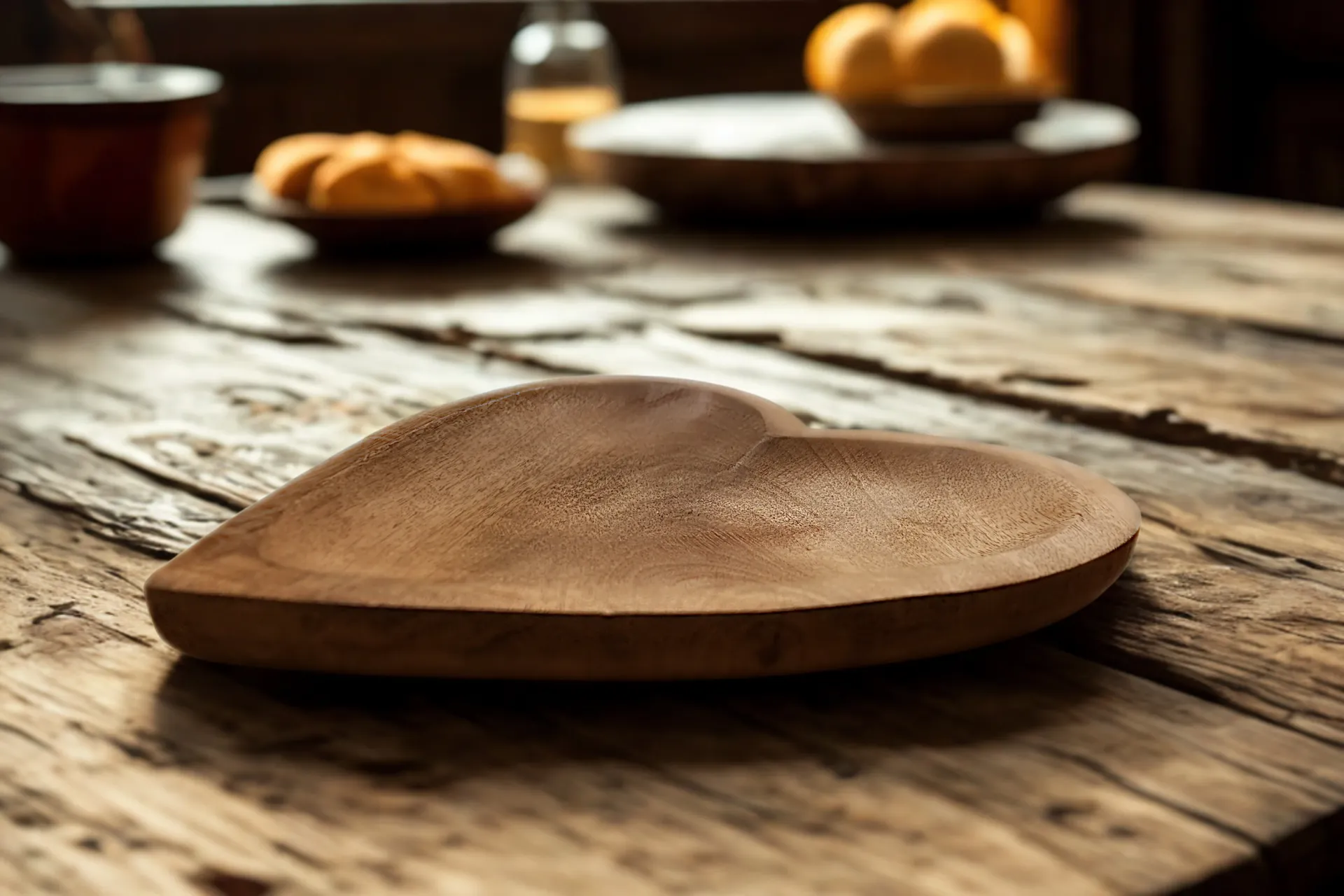 Assiette en bois de mangue en forme de cœur