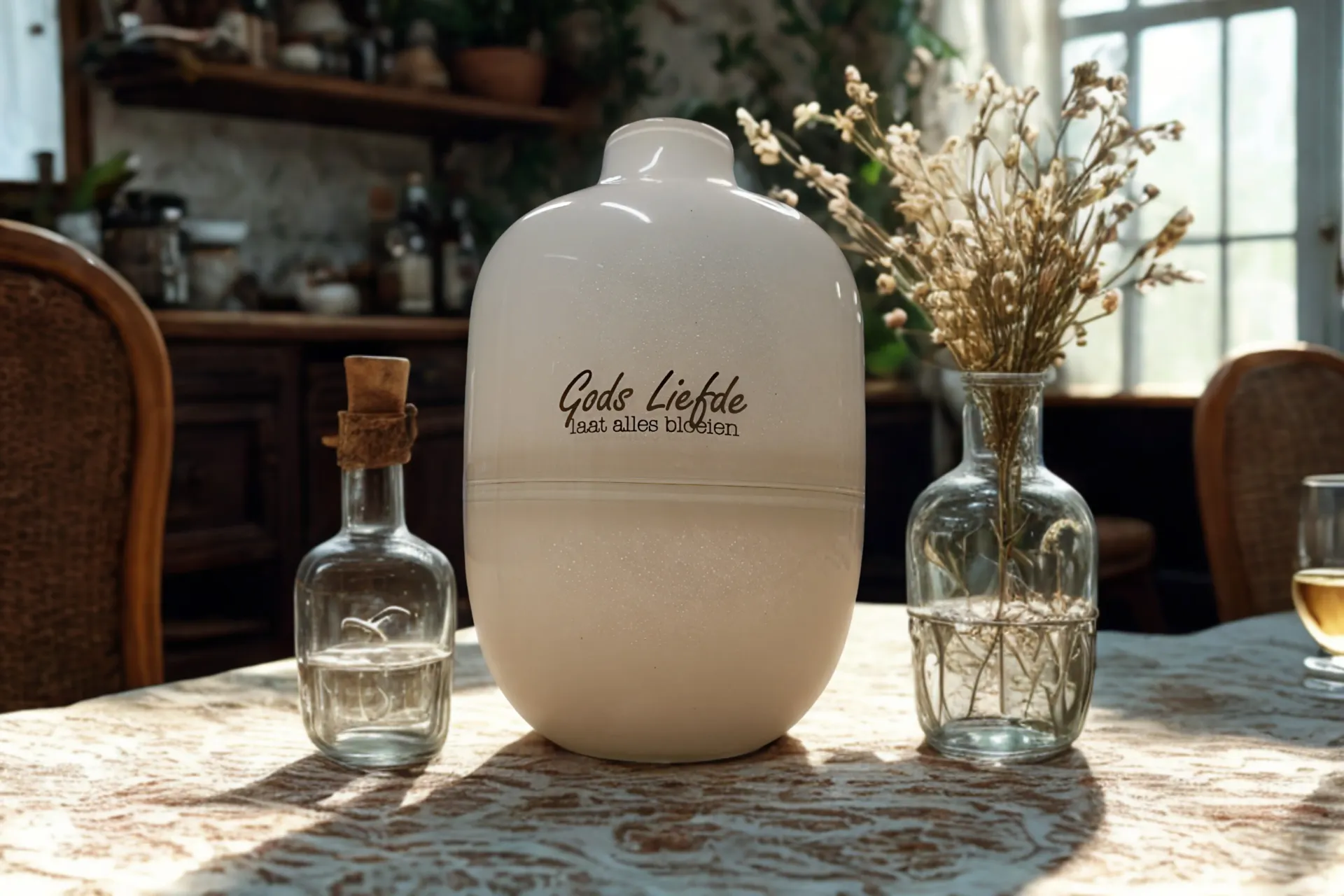 Gods Liefde laat alles bloeien – White glass vase